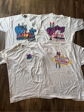 4 Vintage 1990s White Logo Shirts (3 XL, 1 L) Tultex, Fruit of the Loom, Anvil